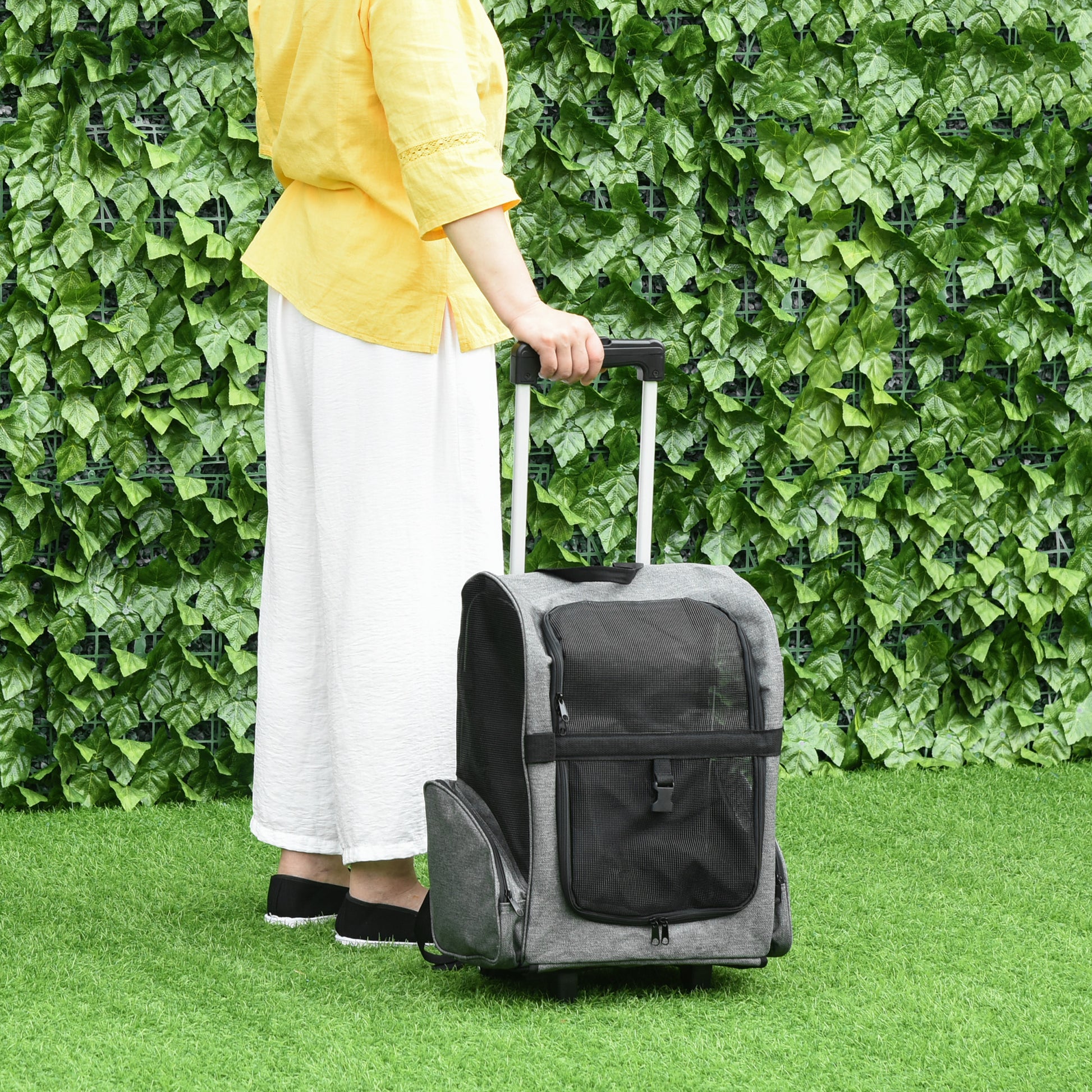 Pet Travel Backpack Bag Cat Puppy Dog Carrier W/ Trolley and Telescopic Wheel