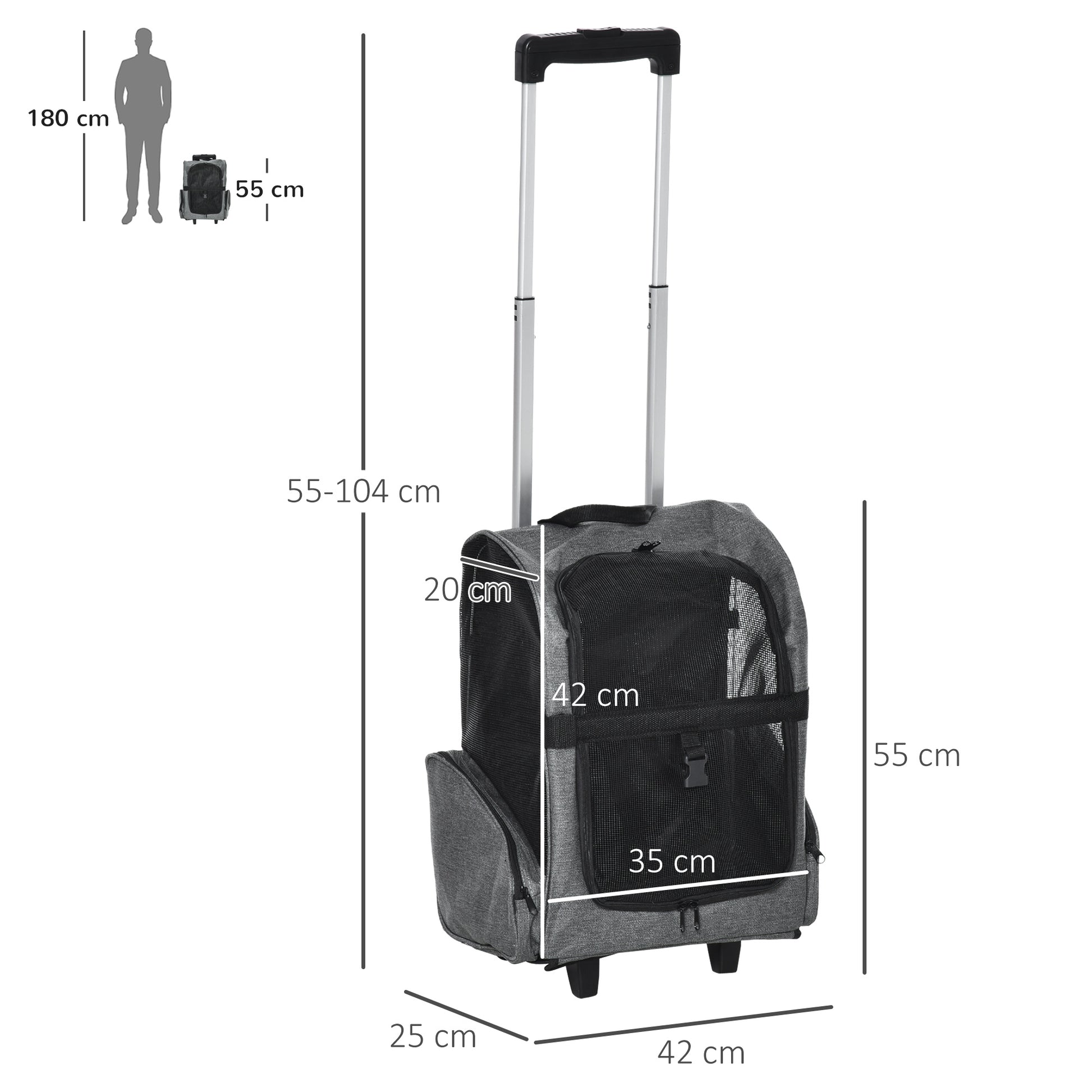 Pet Travel Backpack Bag Cat Puppy Dog Carrier W/ Trolley and Telescopic Wheel