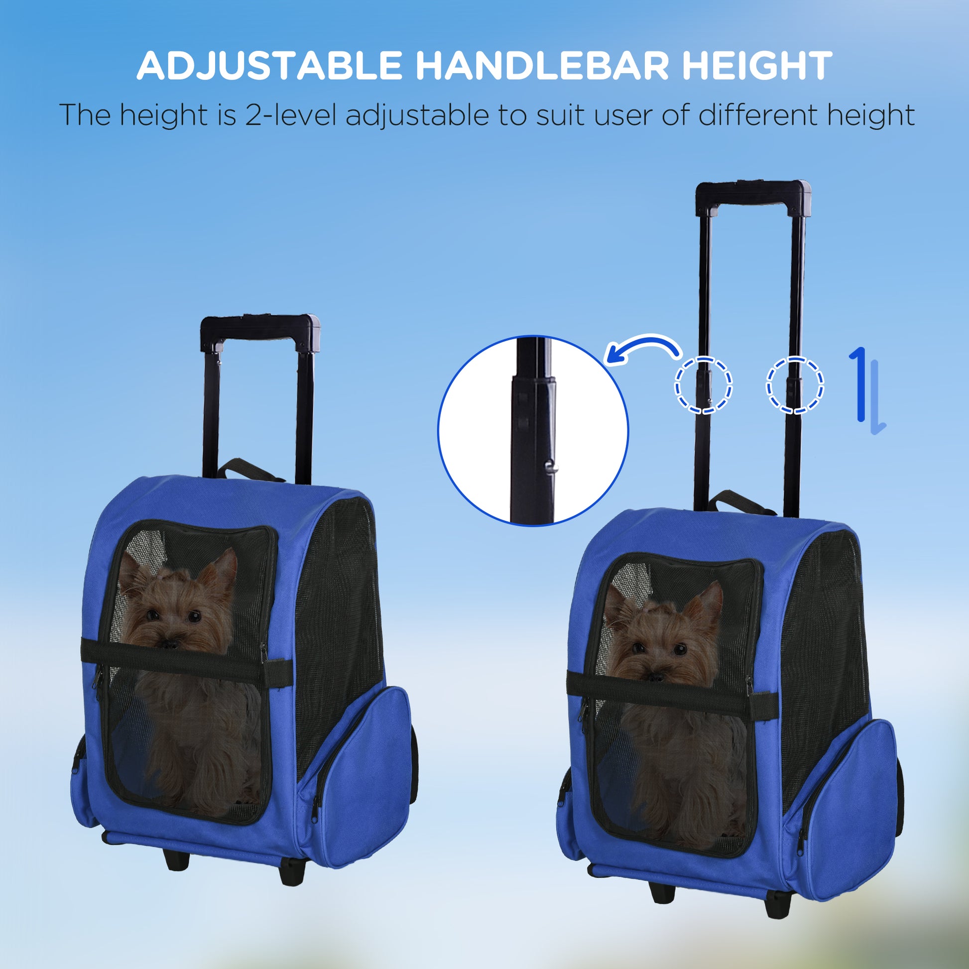 Pet Travel Backpack Bag Cat Puppy Dog Carrier W/ Trolley and Telescopic Wheel