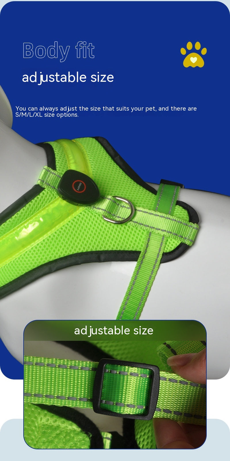 LED Luminous Dog Harness Led USB Charging Dog Chest Strap Vest Pet Safety Reflective Harness Pet Vest for Puppy Large Dog Pet Products