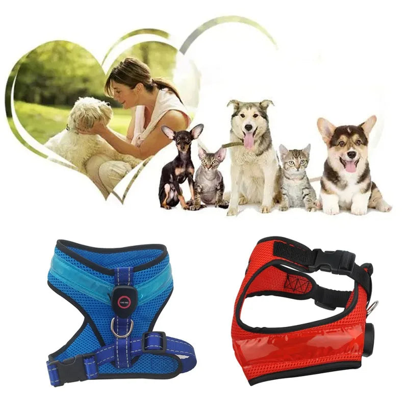 LED Luminous Dog Harness Led USB Charging Dog Chest Strap Vest Pet Safety Reflective Harness Pet Vest for Puppy Large Dog Pet Products