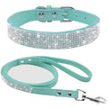 Suede Leather Puppy Dog Collar Leash Set Adjustable Rhinestone Cat Collars Walking Leashes for Small Medium Pets XS S M