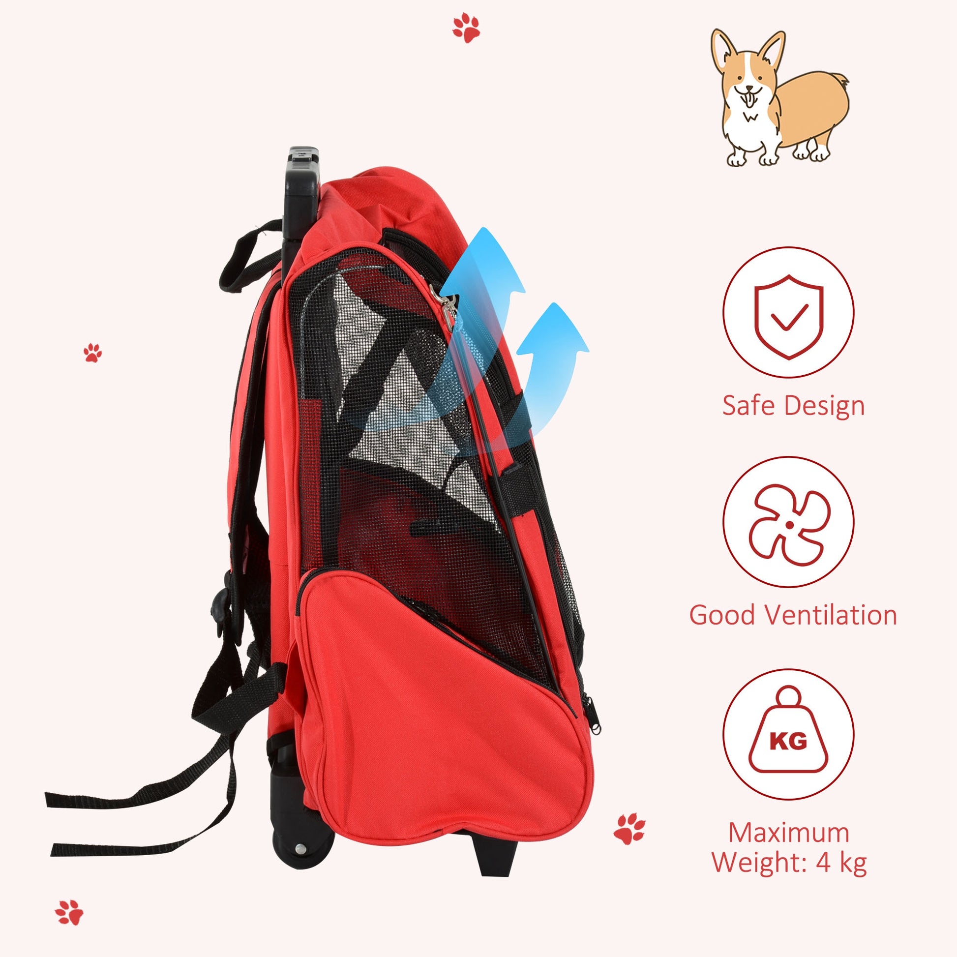 Pet Travel Backpack Bag Cat Puppy Dog Carrier W/ Trolley and Telescopic Wheel