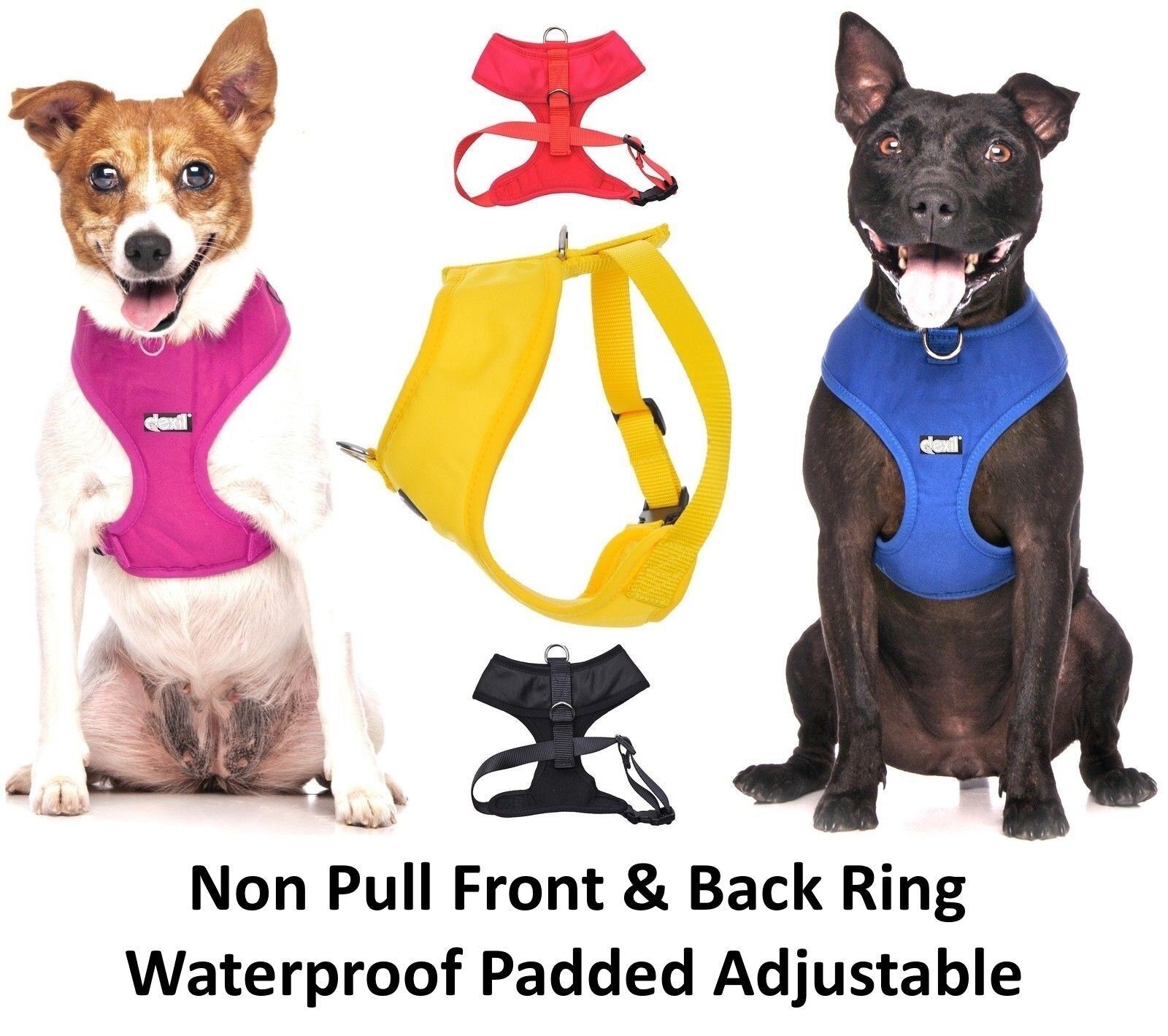 THERAPY DOG Blue Non Pull Waterproof Padded Pet Vest Harness Front Back Ring New