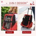 Pet Travel Backpack Bag Cat Puppy Dog Carrier W/ Trolley and Telescopic Wheel