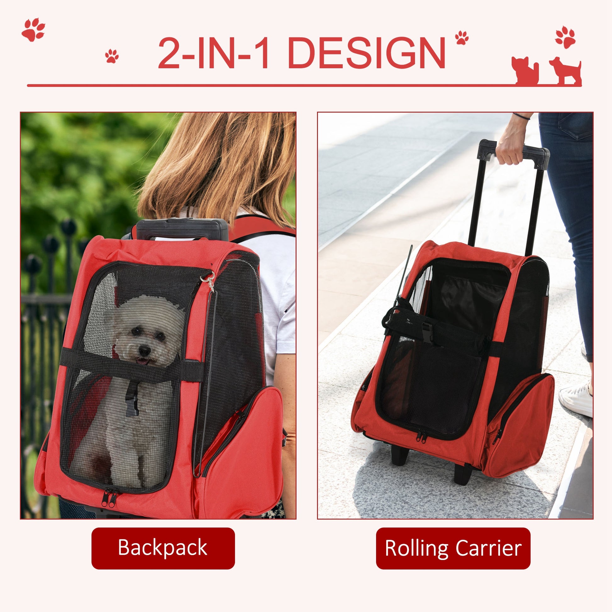 Pet Travel Backpack Bag Cat Puppy Dog Carrier W/ Trolley and Telescopic Wheel