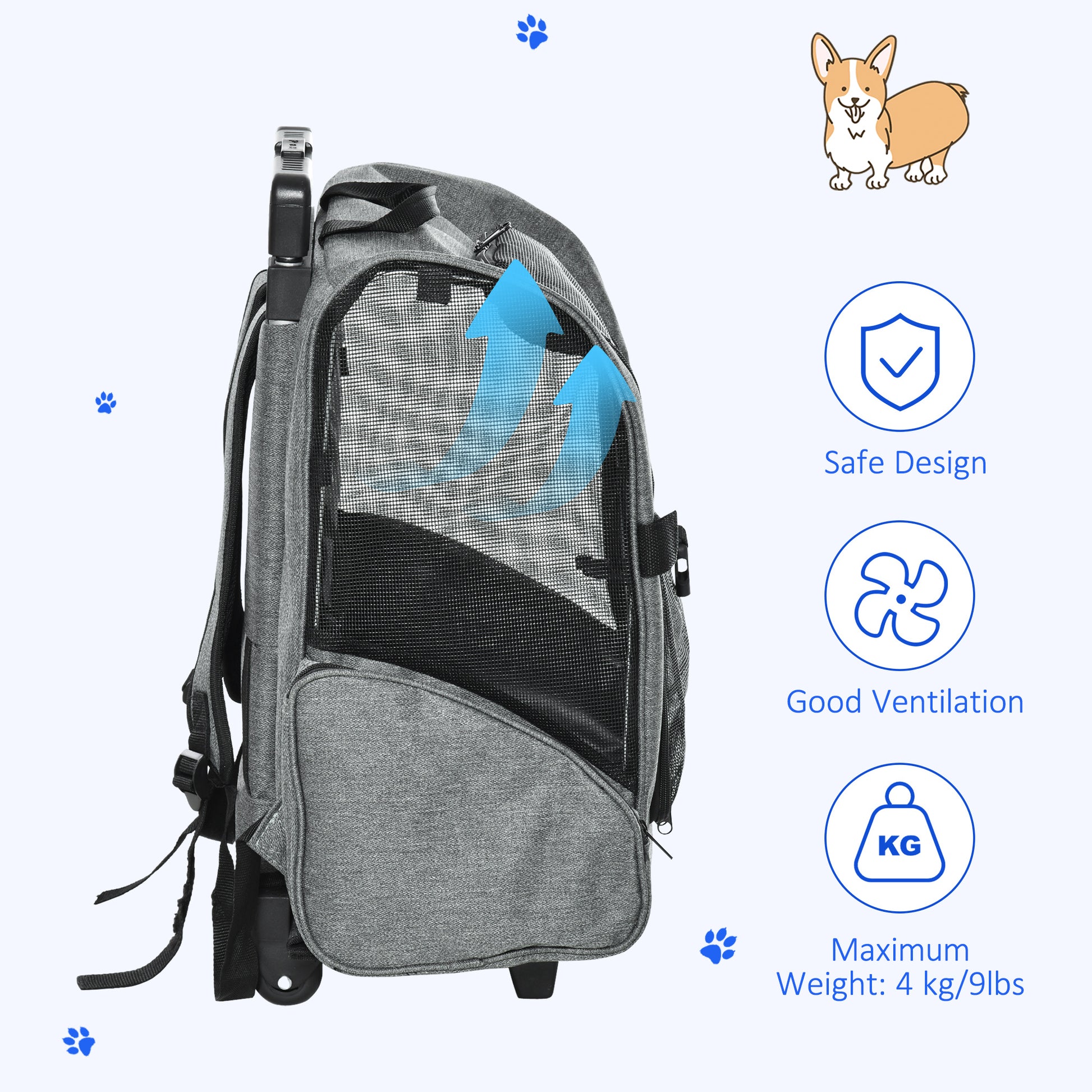 Pet Travel Backpack Bag Cat Puppy Dog Carrier W/ Trolley and Telescopic Wheel