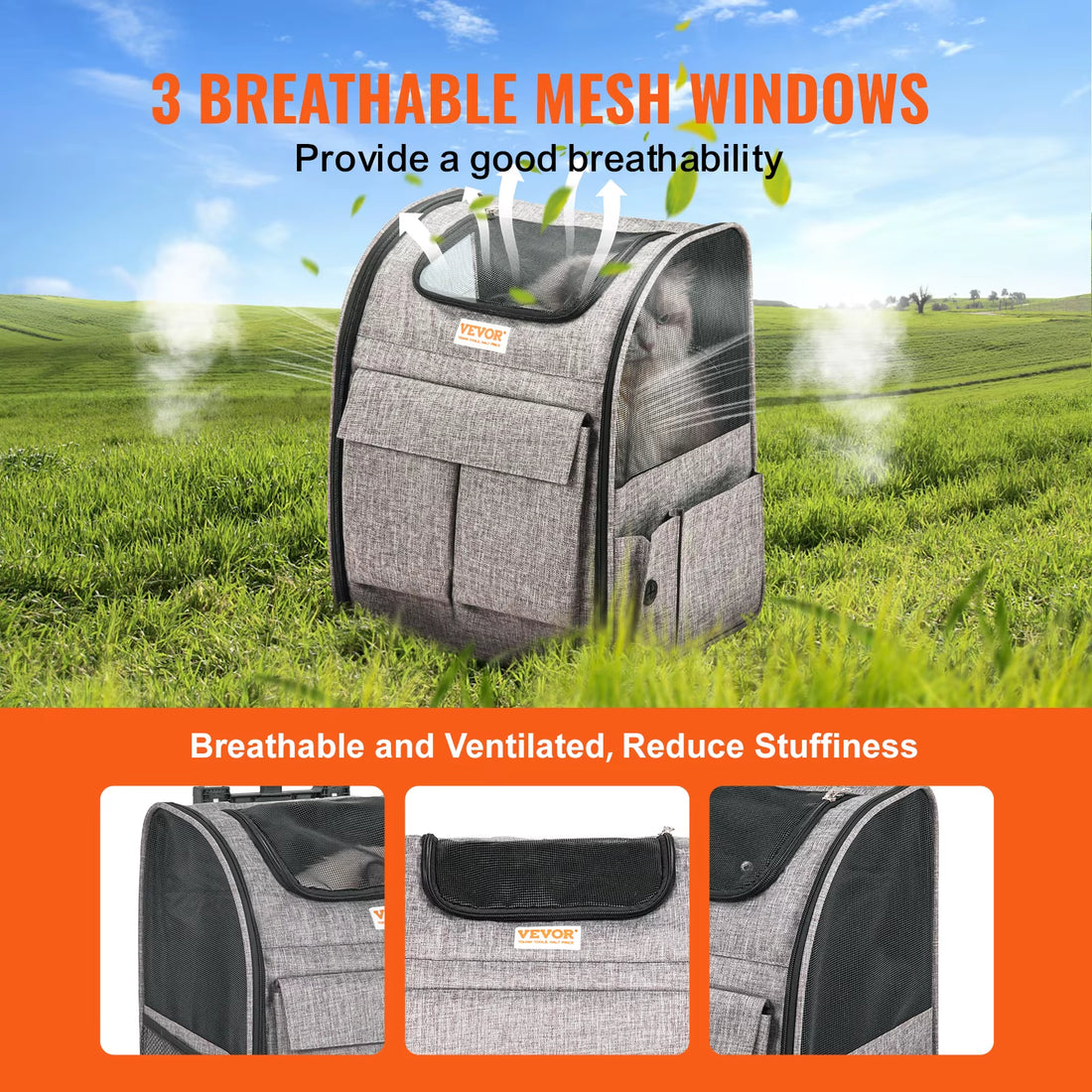 Pet Cat Carrier Breathable Outgoing Dog Carry Backpack with Telescopic Handle Wheels and Shoulder Strap for Travel Trip