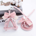 Pink Stripe Dog Collars and Harnesses Cotton Bows Girl Boy Pet Leash Set Outdoor Walking for Pitbull Chihuahua S M Accessories