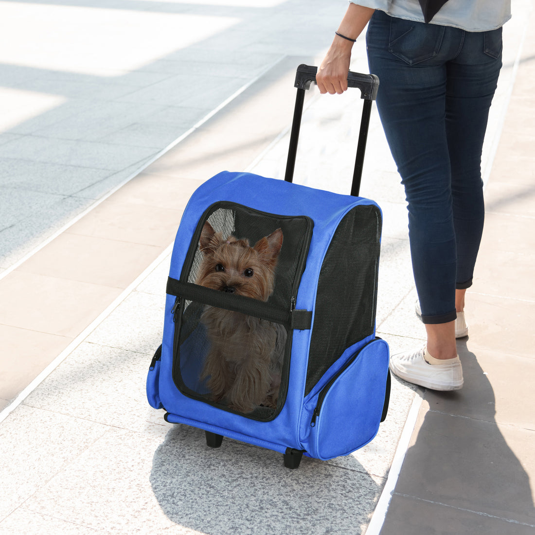 Pet Travel Backpack Bag Cat Puppy Dog Carrier W/ Trolley and Telescopic Wheel