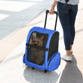 Pet Travel Backpack Bag Cat Puppy Dog Carrier W/ Trolley and Telescopic Wheel