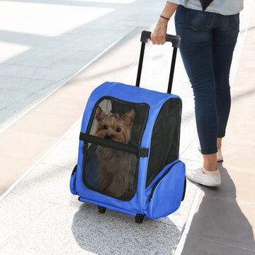 Pet Travel Backpack Bag Cat Puppy Dog Carrier W/ Trolley and Telescopic Wheel