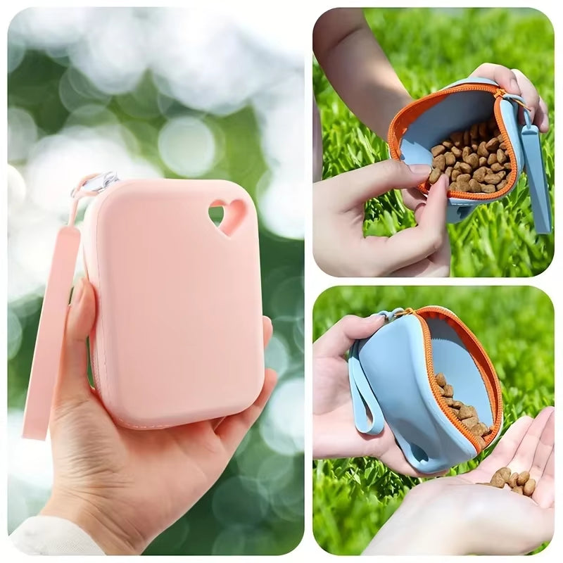 1Pc Silicone Dog Treat Bag Pet Snack Bag Travel Portable Training Pet Walking Bag Pet Accessories