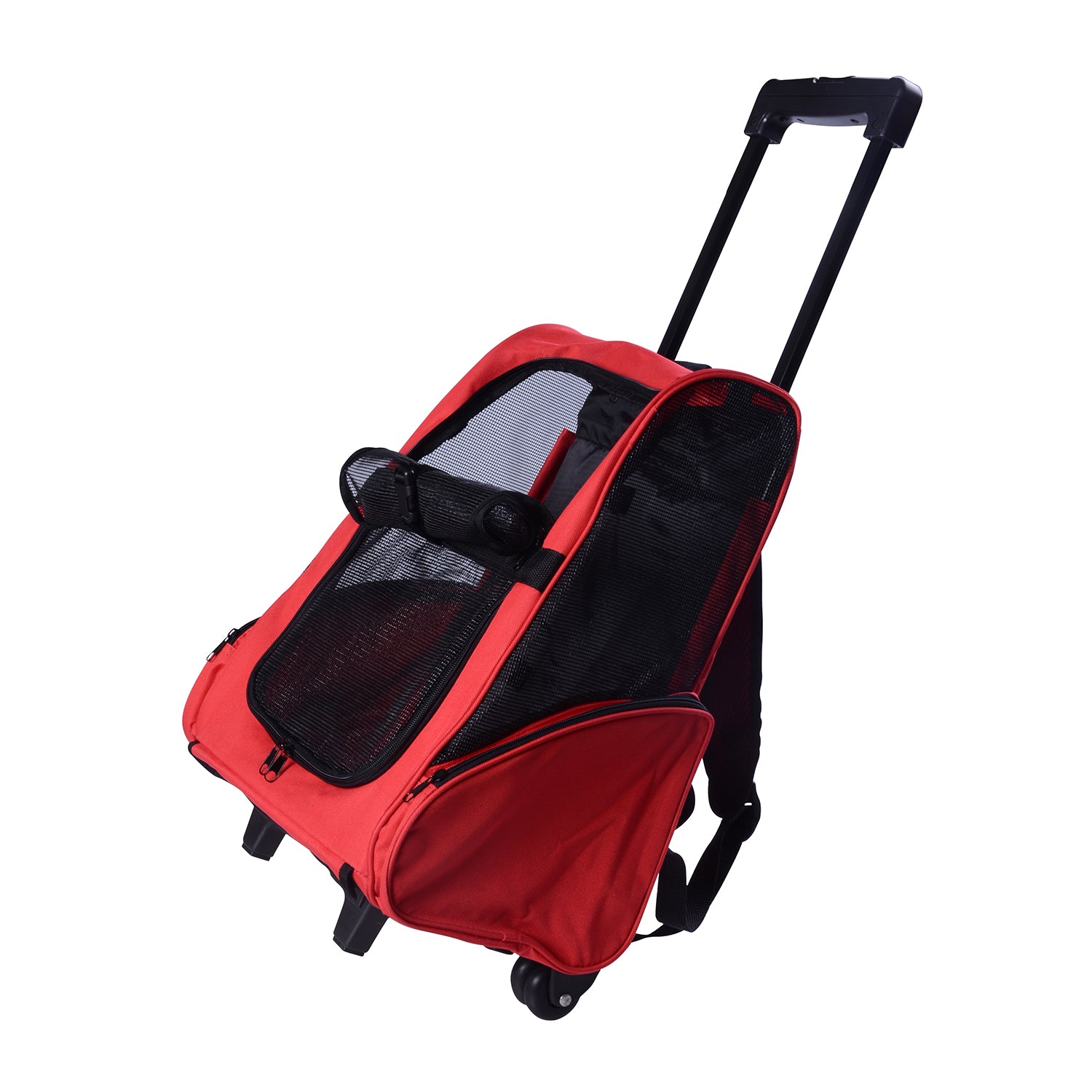 Pet Travel Backpack Bag Cat Puppy Dog Carrier W/ Trolley and Telescopic Wheel