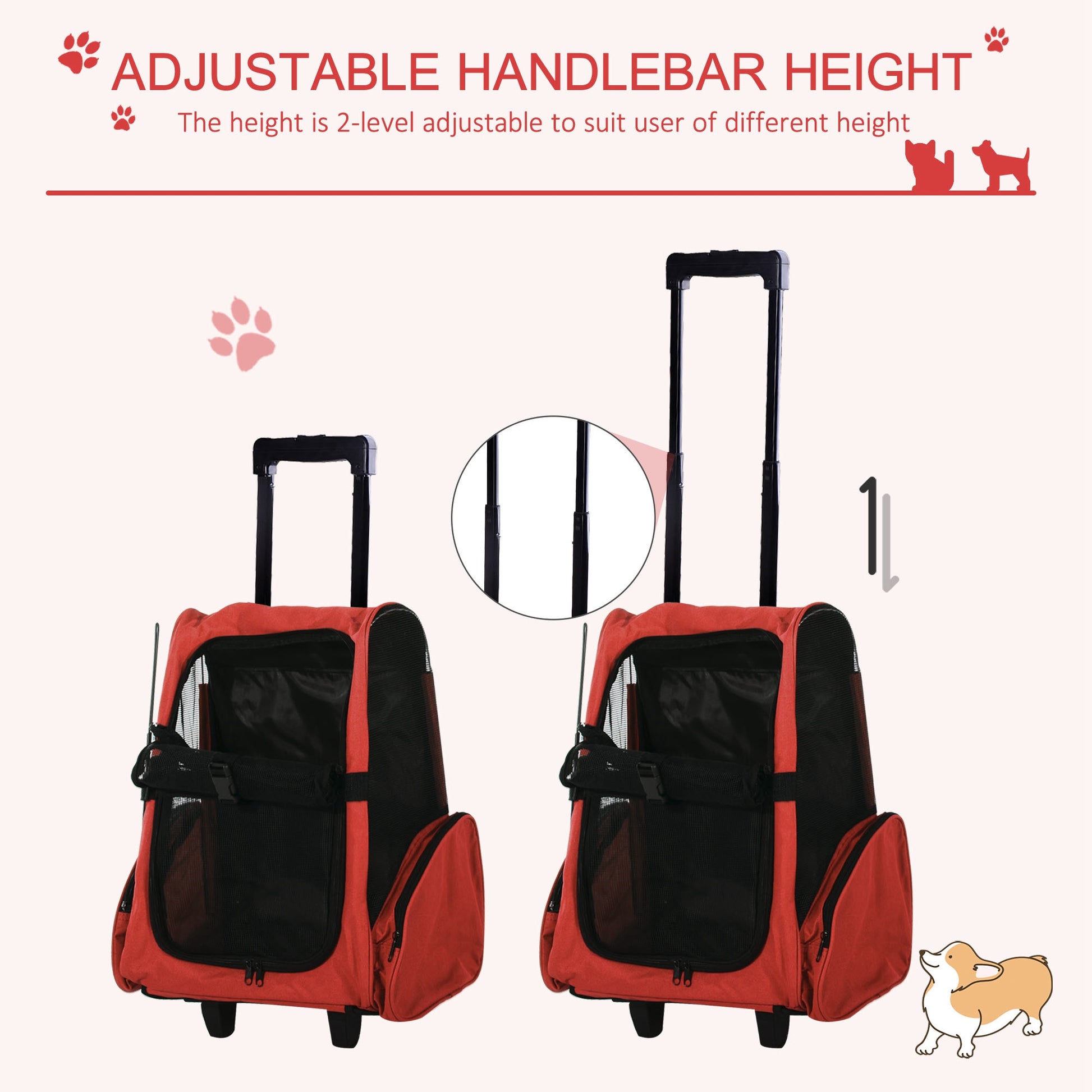 Pet Travel Backpack Bag Cat Puppy Dog Carrier W/ Trolley and Telescopic Wheel