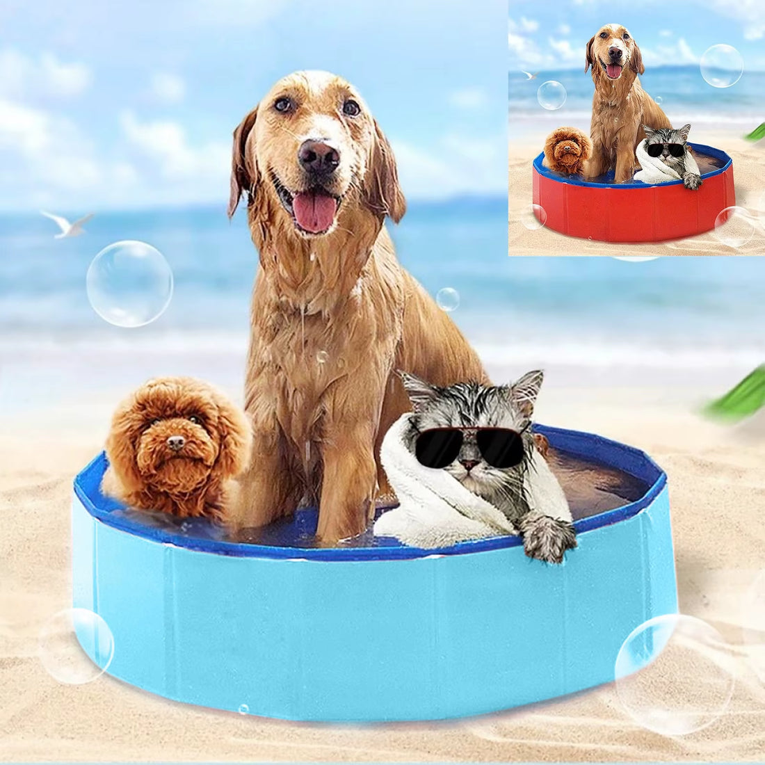 Foldable Dog Swimming Pool Pet Dog Bathing Tub Pool for Small Dogs Pet Indoor Outdoor Cool Bathing Wash Bathtub Pet Accessories