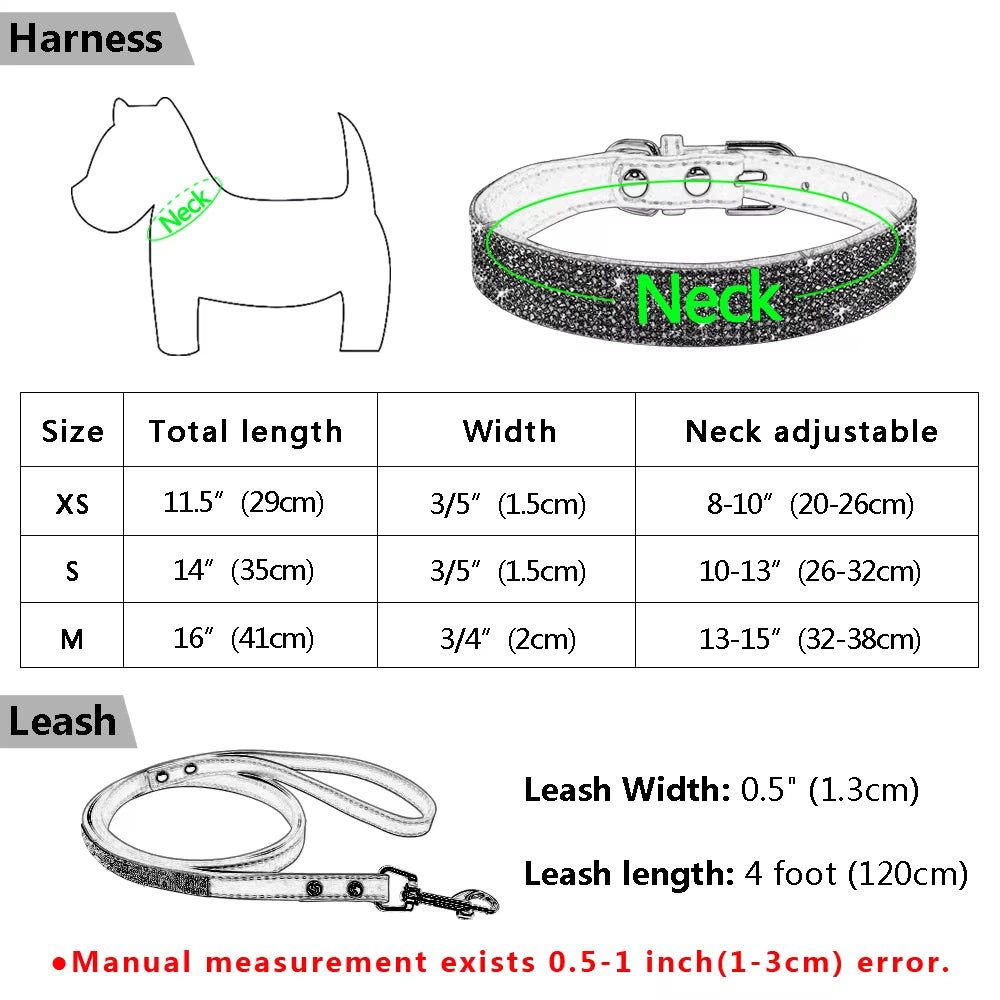 Suede Leather Puppy Dog Collar Leash Set Adjustable Rhinestone Cat Collars Walking Leashes for Small Medium Pets XS S M