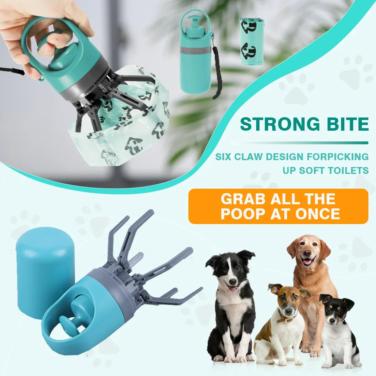 New Dog Pooper Scooper Pet Outdoors Portable Claw Poop Scooper Garbage Bag Cat Dispenser Waste Pick-Up Cleaner