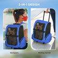 Pet Travel Backpack Bag Cat Puppy Dog Carrier W/ Trolley and Telescopic Wheel