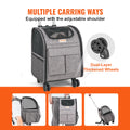 Pet Cat Carrier Breathable Outgoing Dog Carry Backpack with Telescopic Handle Wheels and Shoulder Strap for Travel Trip
