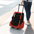Pet Travel Backpack Bag Cat Puppy Dog Carrier W/ Trolley and Telescopic Wheel