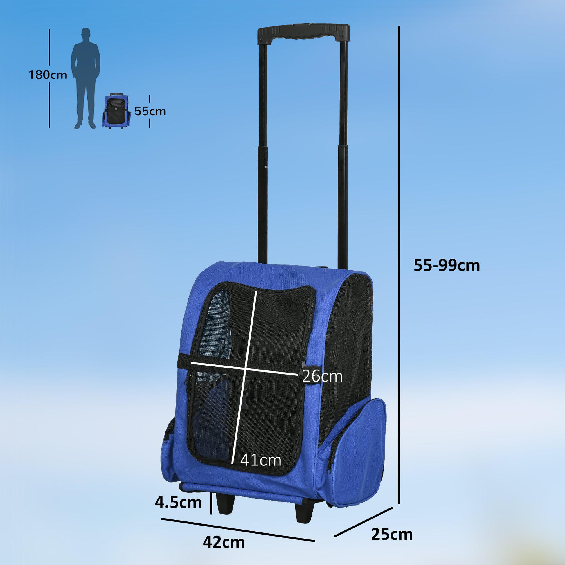 Pet Travel Backpack Bag Cat Puppy Dog Carrier W/ Trolley and Telescopic Wheel