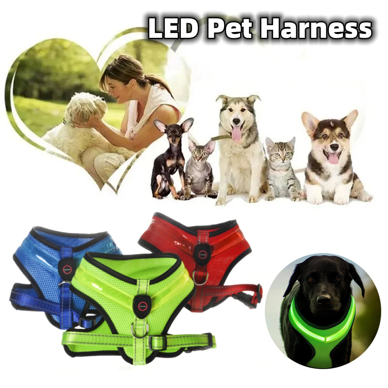 LED Luminous Dog Harness Led USB Charging Dog Chest Strap Vest Pet Safety Reflective Harness Pet Vest for Puppy Large Dog Pet Products